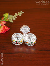 German Silver Kumkum Holder With Meenakari Design Embossed - Wbg0076 Silver Holder