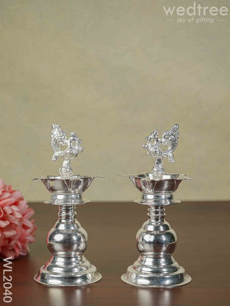 German Silver Kuthu Vilakku (Set Of 2) 6.5 Inches - Wl2040 Diyas