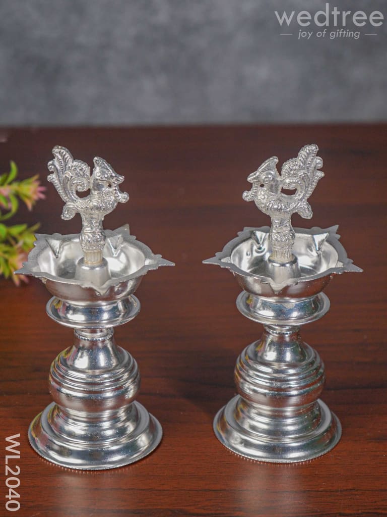 German Silver Kuthu Vilakku (Set Of 2) 6.5 Inches - Wl2040 Diyas