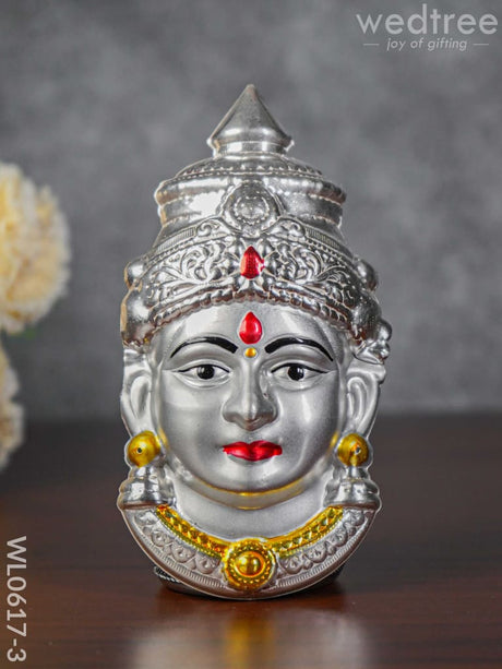 German Silver Lakshmi Face - Wl0617 Green Colour Stones Pooja Utility