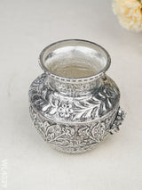 German Silver Lakshmi Floral Kalash With Antique Finish - Wl4329 Pooja Utility