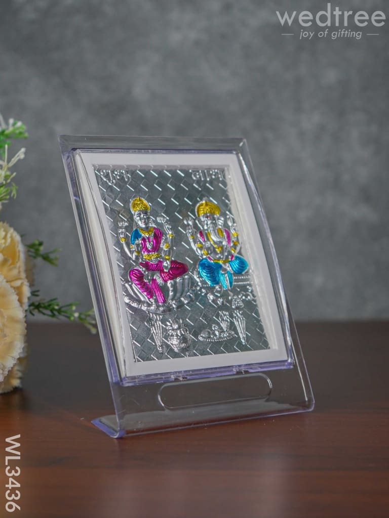 Silver Lakshmi Ganesha Photoframe With Stand - Wl3436 German Photo Frame