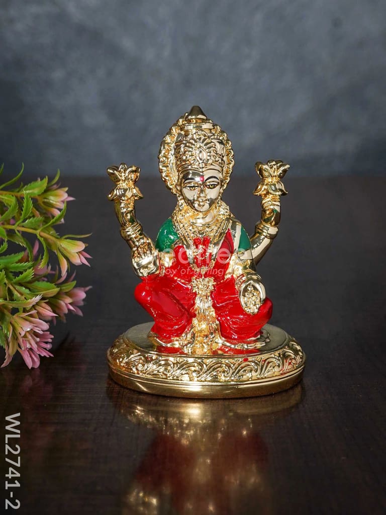 German Silver Lakshmi Idol - Wl2741 Gold Coated Figurines