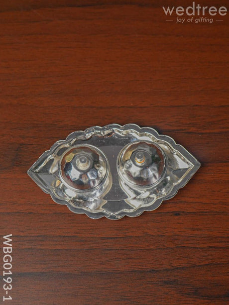 German Silver Leaf Shaped Double Kumkum Holder - Wbg0193 5 Inch Holders
