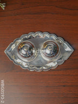 German Silver Leaf Shaped Double Kumkum Holder - Wbg0193 6.5 Inch Holders