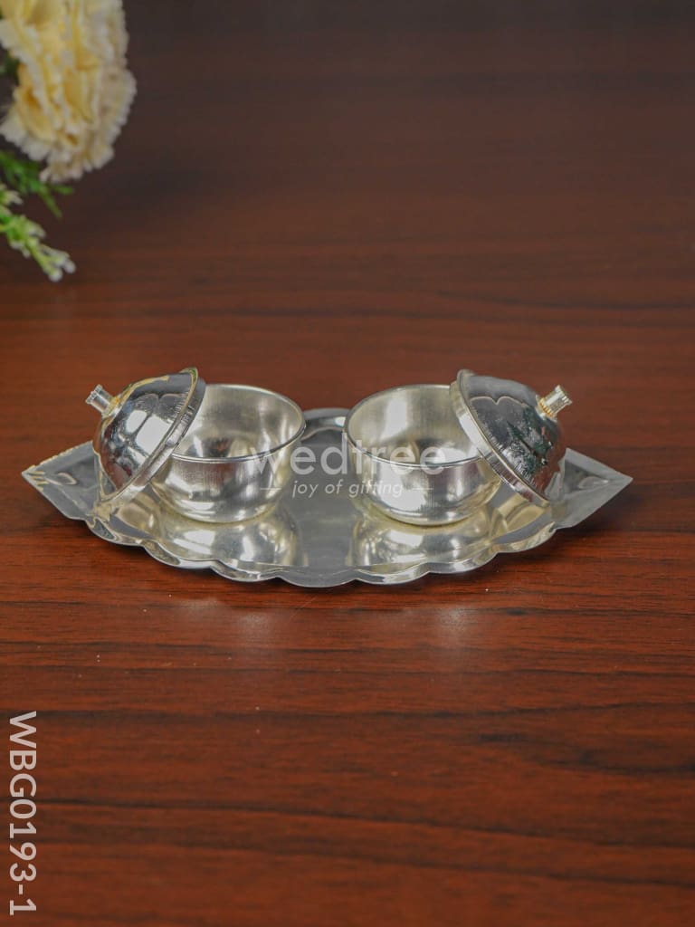 German Silver Leaf Shaped Double Kumkum Holder - Wbg0193 Holders