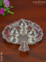 German Silver Leaf Shaped Haldi/Kumkum Holder With 3 Cups - Wl3592 Pooja Utility