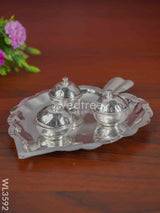 German Silver Leaf Shaped Haldi/Kumkum Holder With 3 Cups - Wl3592 Pooja Utility