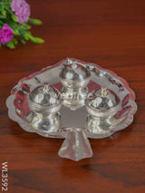 German Silver Leaf Shaped Haldi/Kumkum Holder With 3 Cups - Wl3592 Pooja Utility