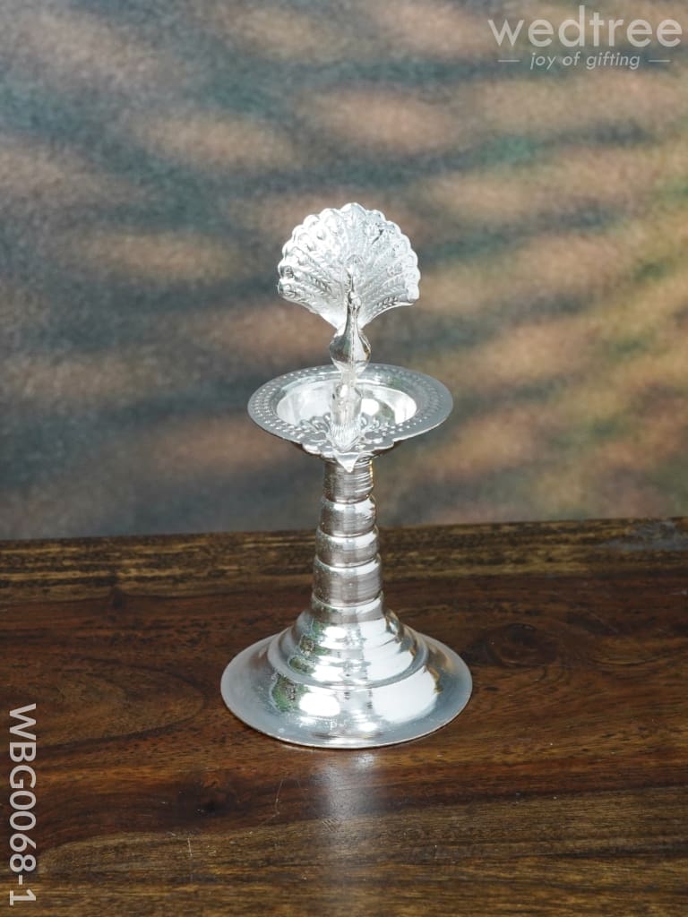 German Silver Peacock Diya With Feathers - Wbg0068 1 Diyas