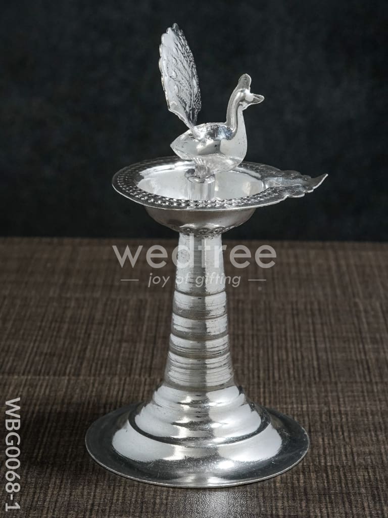 German Silver Peacock Diya With Feathers - Wbg0068 Diyas
