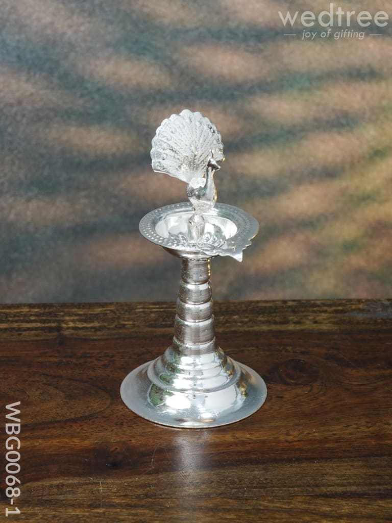 German Silver Peacock Diya With Feathers - Wbg0068 Diyas