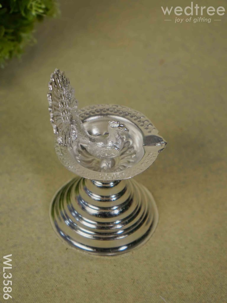 German Silver Peacock Diya With Feathers - Wl3586 Diyas