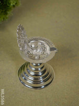 German Silver Peacock Diya With Feathers - Wl3586 Diyas