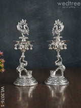 German Silver Peacock With Elephant 5 Face Diya - Set Of 2 Wl3076 1 Diyas