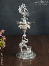 German Silver Peacock With Elephant 5 Face Diya - Set Of 2 Wl3076 Diyas