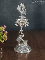 German Silver Peacock With Elephant 5 Face Diya - Set Of 2 Wl3076 Diyas