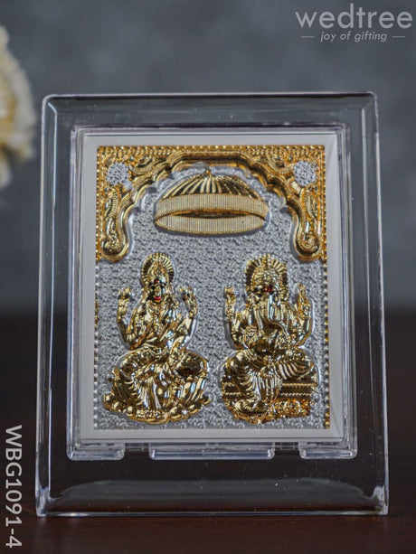 German Silver Plated Lakshmi Ganesha Photoframe (4.5 Inch) With Stand - Wbg1091-4 Photo Frame