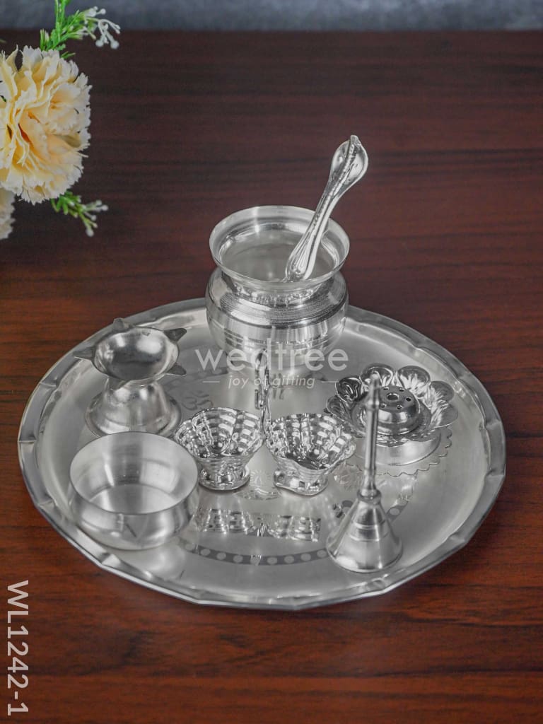 German Silver Pooja Thali Set - 8.5 Inch Wl1242-1 Utility