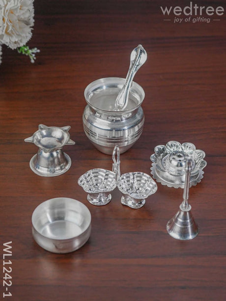 German Silver Pooja Thali Set - 8.5 Inch Wl1242-1 Utility