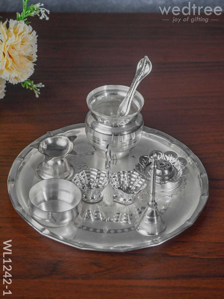 German Silver Pooja Thali Set - 8.5 Inch Wl1242-1 Utility