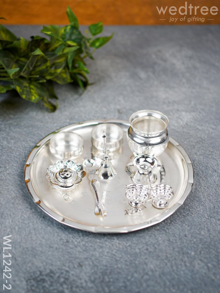 German Silver Pooja Thali Set - 10 Inch Wl1242-2 Utility