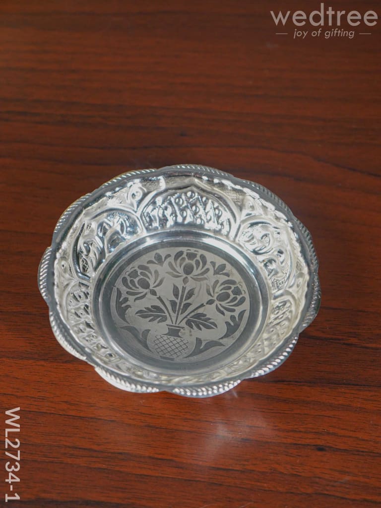 German Silver Pooja Bowl With Elephant Stand - 5.5 Inch Wl2734-1 Utility