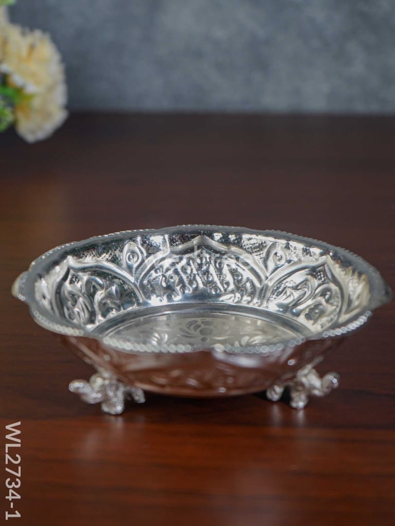 German Silver Pooja Bowl With Elephant Stand - 5.5 Inch Wl2734-1 Utility