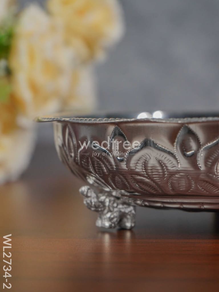 German Silver Pooja Bowl With Elephant Stand - 6.5 Inch Wl2734-2 Utility