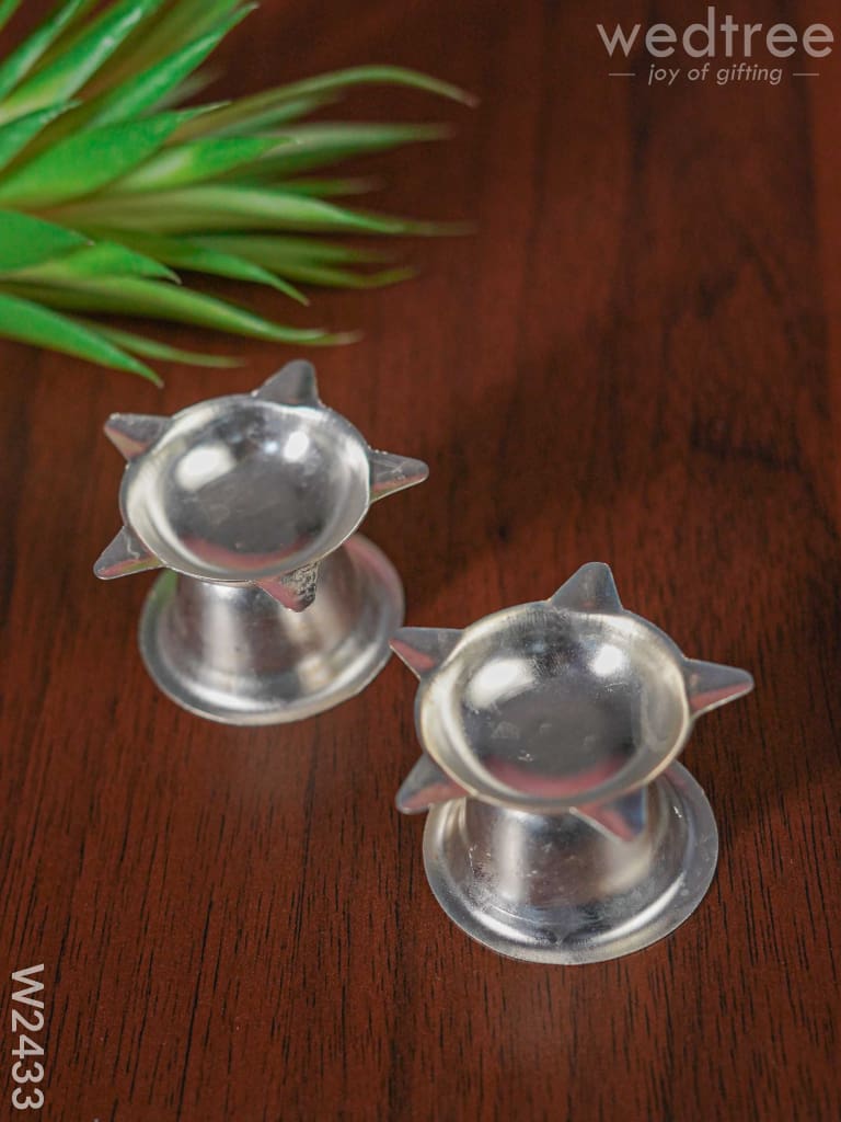 German Silver Star Diya Small ( Set Of 2 ) - W2433 Diyas