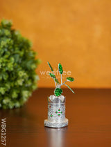 German Silver Tulasi Maadam With Green Leaves - Wbg1257 Pooja Utilities