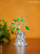 German Silver Tulasi Maadam With Green Leaves - 5 Inch Wl3501 Pooja Utility