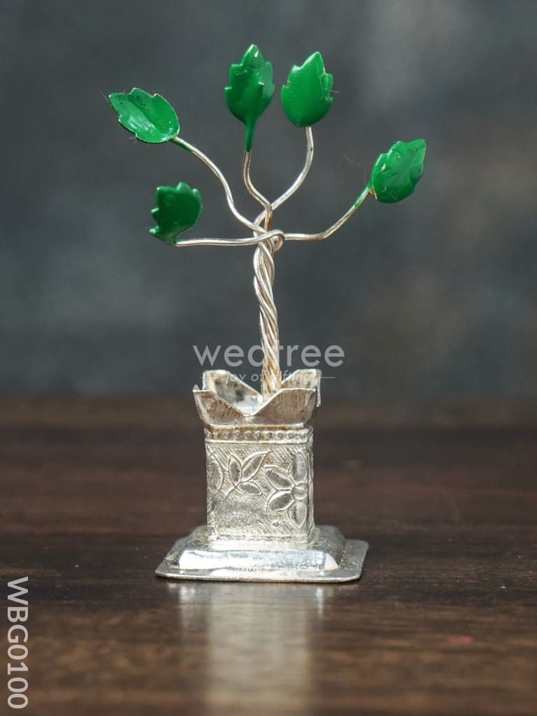 German Silver Tulasi Maadam With Green Leaves - Wbg0100 Pooja Utilities