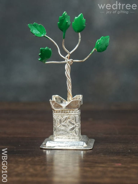 German Silver Tulasi Maadam With Green Leaves - Wbg0100 Pooja Utilities