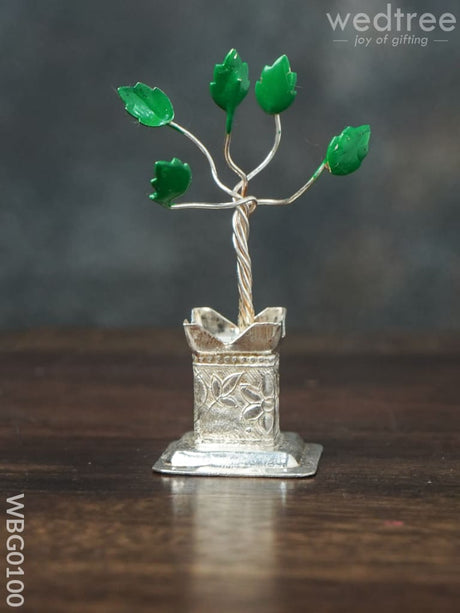 German Silver Tulasi Maadam With Green Leaves - Wbg0100 Pooja Utilities