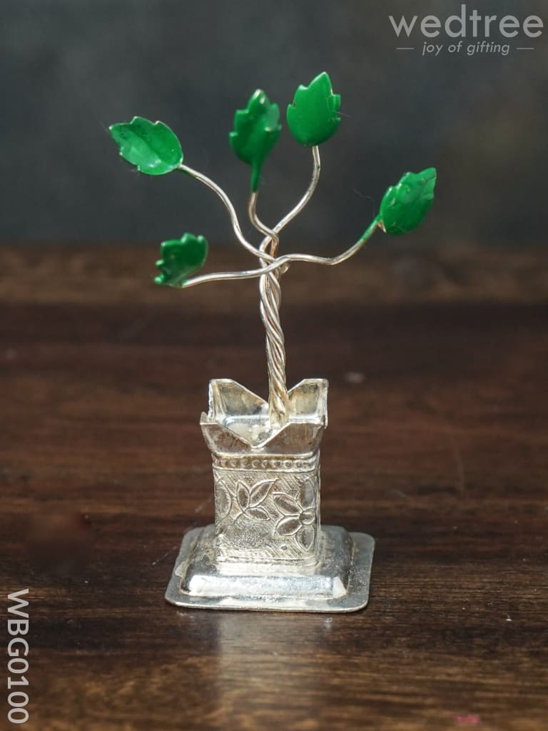 German Silver Tulasi Maadam With Green Leaves - Wbg0100 Pooja Utilities