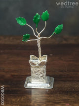 German Silver Tulasi Maadam With Green Leaves - Wbg0100 Pooja Utilities