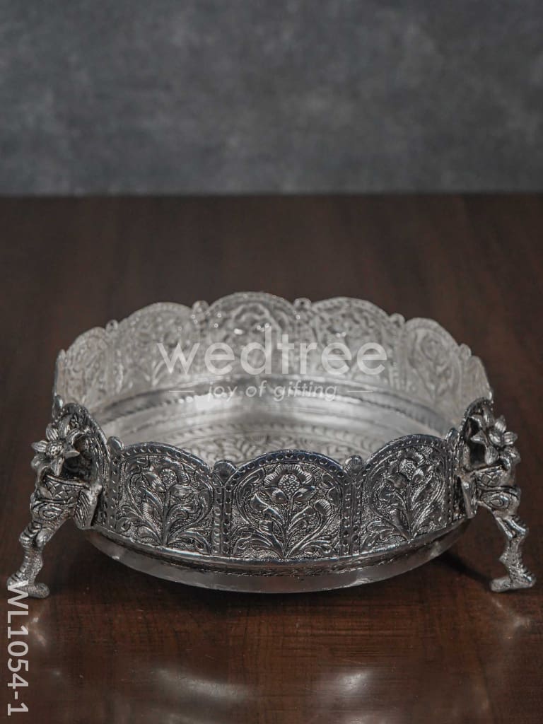 German Silver - Urli With Elephant Stand 7.5 Inches Wl1054 Inch