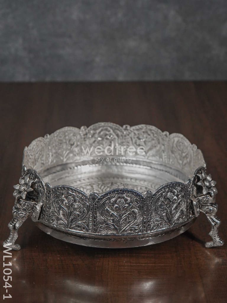 German Silver - Urli With Elephant Stand 7.5 Inches Wl1054 Inch