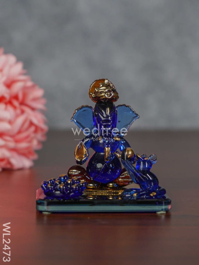 Glass Sitting Ganesha Idol With Rat - Wl2473 Decor