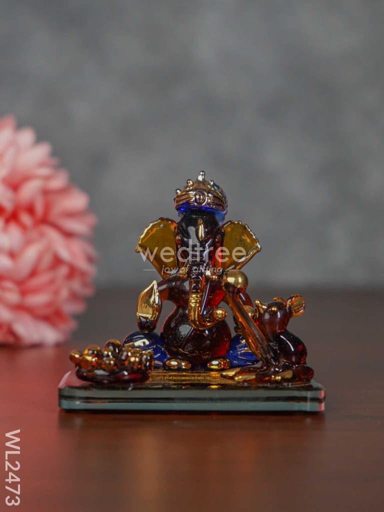 Glass Sitting Ganesha Idol With Rat - Wl2473 Decor