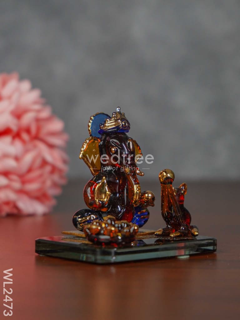 Glass Sitting Ganesha Idol With Mooshak - Wl2473 Decor