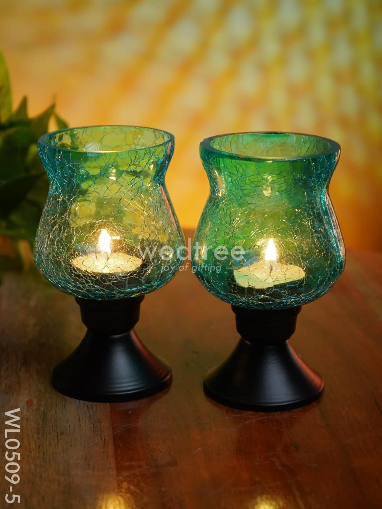 Glass Vase T Light Holder 5 Inches - (Set Of 2) Wl0509 Blue Candles And Votives