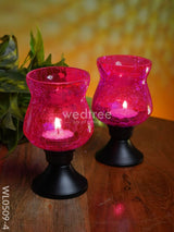 Glass Vase T Light Holder 5 Inches - (Set Of 2) Wl0509 Pink Candles And Votives