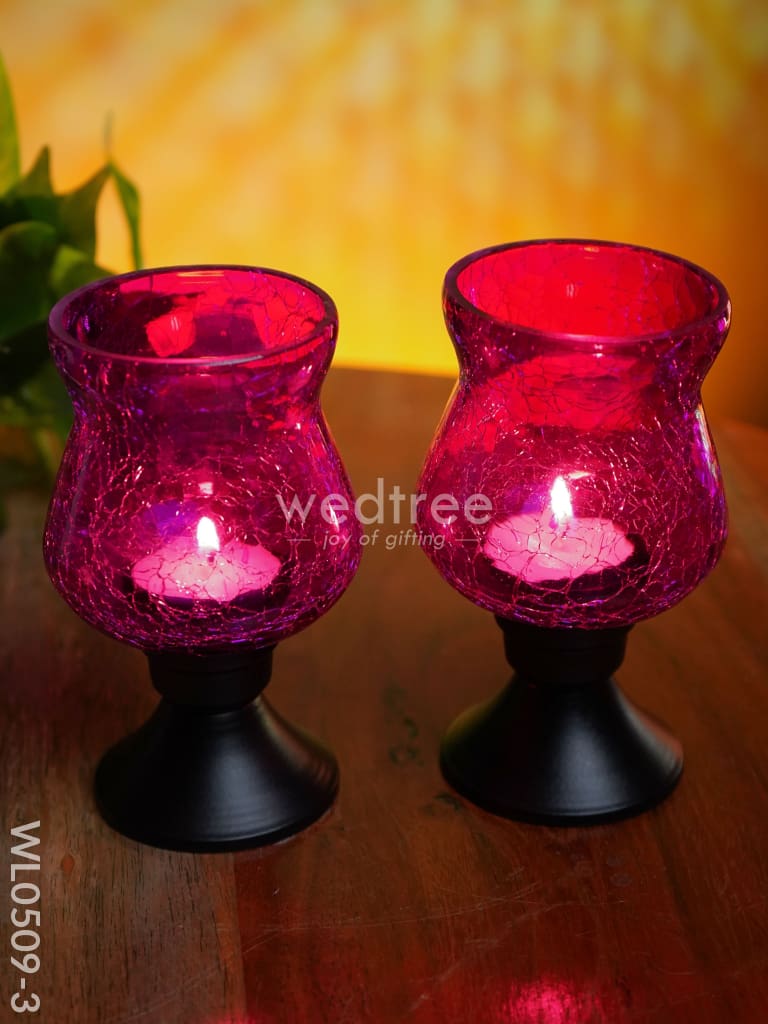 Glass Vase T Light Holder 5 Inches - (Set Of 2) Wl0509 Purple Candles And Votives