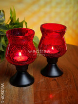 Glass Vase T Light Holder 5 Inches - (Set Of 2) Wl0509 Red Candles And Votives