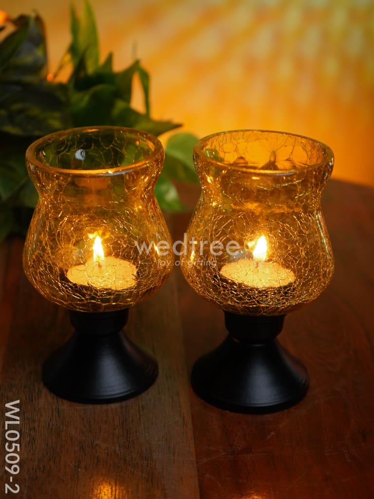 Glass Vase T Light Holder 5 Inches - (Set Of 2) Wl0509 Yellow Candles And Votives