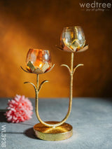 Gold Foil Stand With 2 Cracked Glass Candle Holder - Wl3938 Candles & Votives