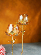 Gold Foil Stand With 2 Cracked Glass Candle Holder - Wl3938 Candles & Votives