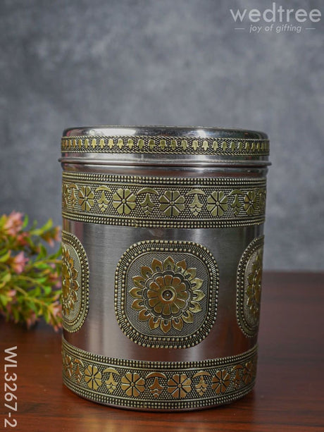 Gold Oxidized Dabba - 7 Inch Wl3267-2 Meenakari Containers